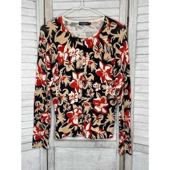 JEFF BANKS Studio Womens Floral Cardigan Sweater Size M - Picture 1 of 5